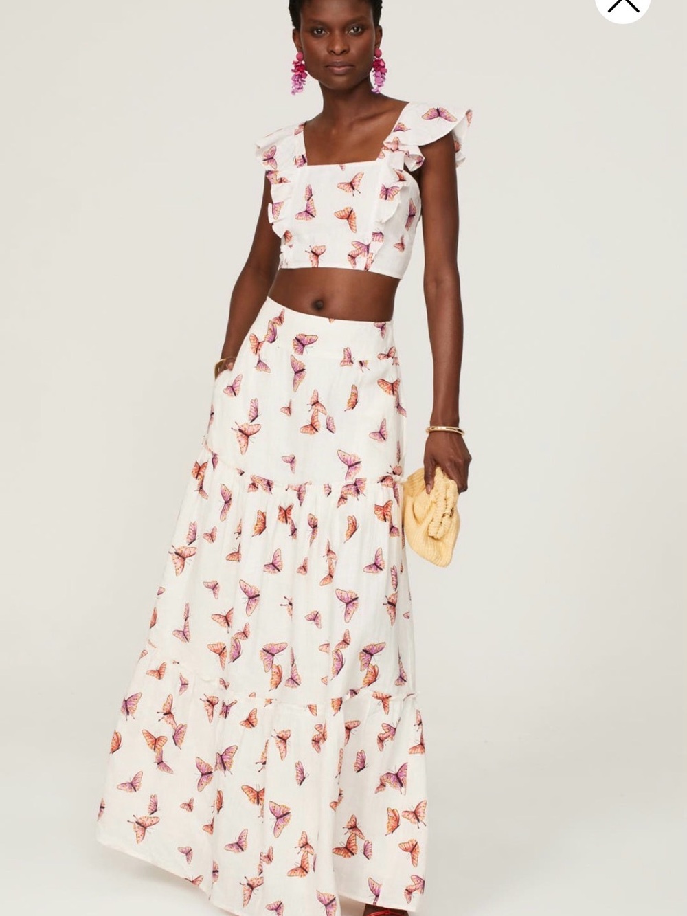 Banjanan White Maxi Skirt with Pink and Orange Butterfly Print- small